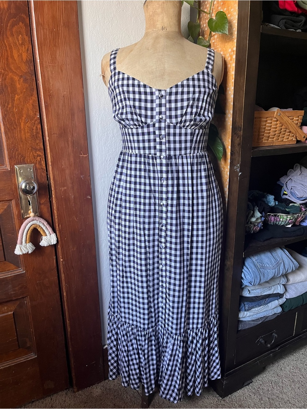 J. Crew Black and White Gingham Maxi Dress